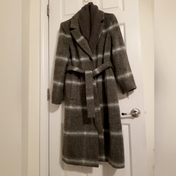 DKNY Women's Knit-Collar Belted Wrap Coat Charcoal Grey NEW - Picture 4 of 9